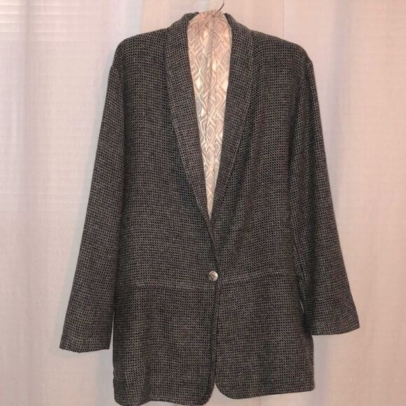 Coldwater Creek M Gray Black Houndstooth Wool Blend Overcoat Jacket - Picture 1 of 16